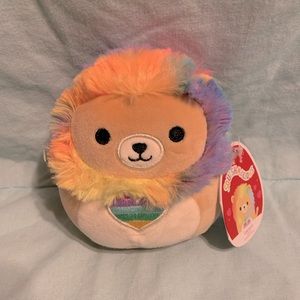 Squishmallows Leonard the Tie Dye Lion 4.5” Plush with Rainbow Heart NWT